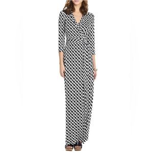Diane Von Furstenberg Chain Link Wrap Dress, Black and White, Size 0
